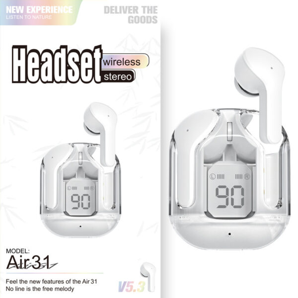 New Mini Transparent Wireless Bluetooth Headset Digital Display ENC Noise Reduction True Wireless Sports Music – Image 2