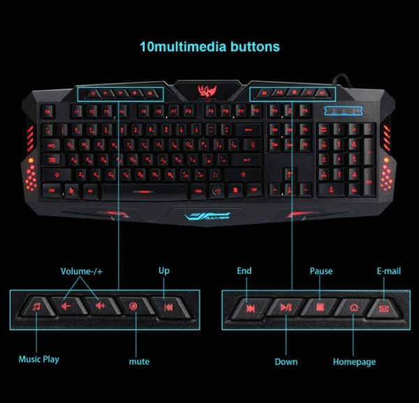 J10 tricolor backlight wired gaming keyboard set colorful luminous gaming mouse keyboard Russian keyboard – Image 4