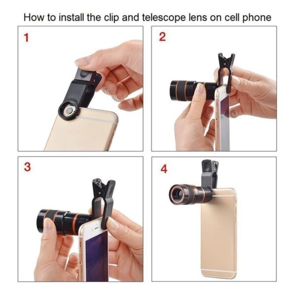 HD 8X Clip On Optical Zoom Telescope Camera Lens For Universal Mobile Cell Phone – Image 4