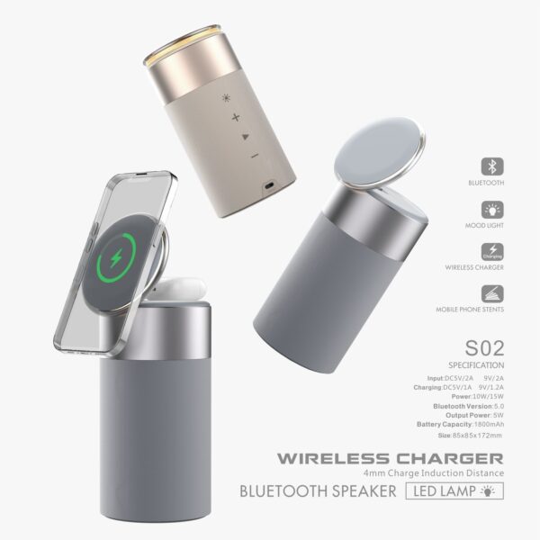 3 In 1 Multi-Function IPhone And AirPods Wireless Charger Portable Bluetooth Speaker With Touch Lamp For Home And Office – Image 9