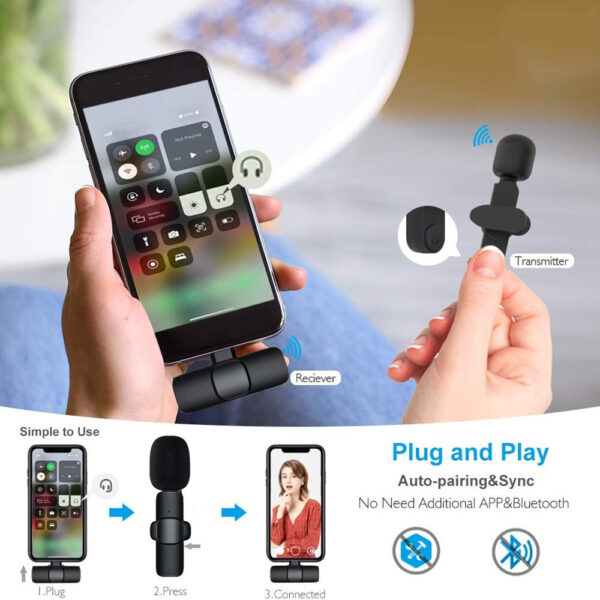 Wireless Lavalier Microphone Portable Audio Video Recording Mini Mic For I Phone Android Long Battery Life Live Broadcast Gaming – Image 3